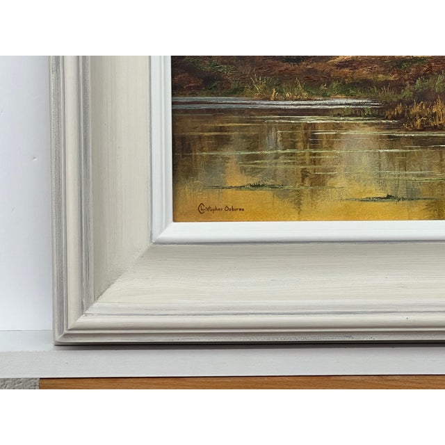 Gold Reflections on Forest Pond in the English Countryside with Warm Yellows & Browns 1979 For Sale - Image 8 of 12