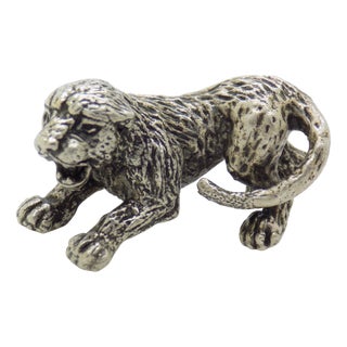 Vintage Italian Handmade Genuine Silver Lion Cub Figurine, 1970s For Sale