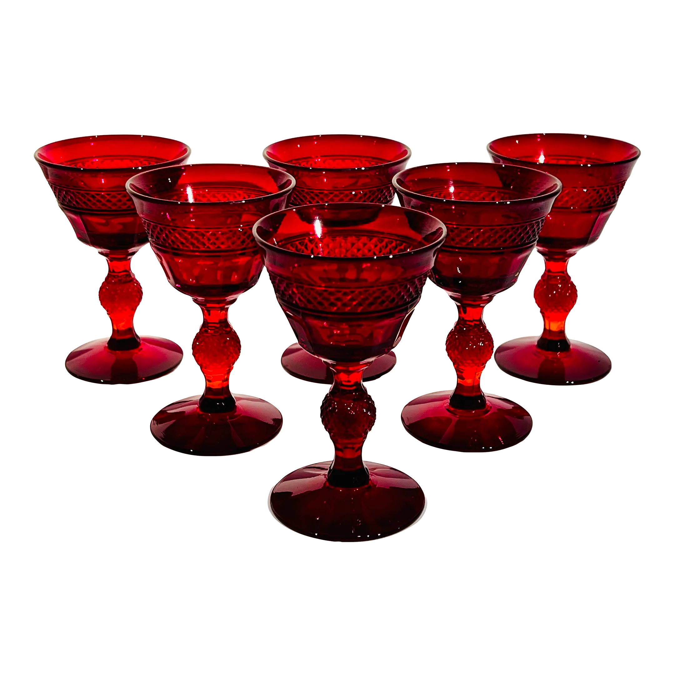 Vintage Set of 6 Viking Mt Vernon Ruby Red Panel Cordial Wine