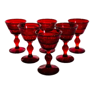 Vintage Set of 6 Viking Mt Vernon Ruby Red Panel Cordial Wine Glasses