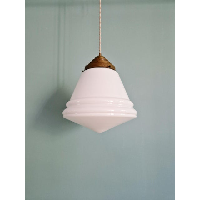Art Deco Conical Pendant Light in White Opaline Glass, 1920s For Sale - Image 6 of 11