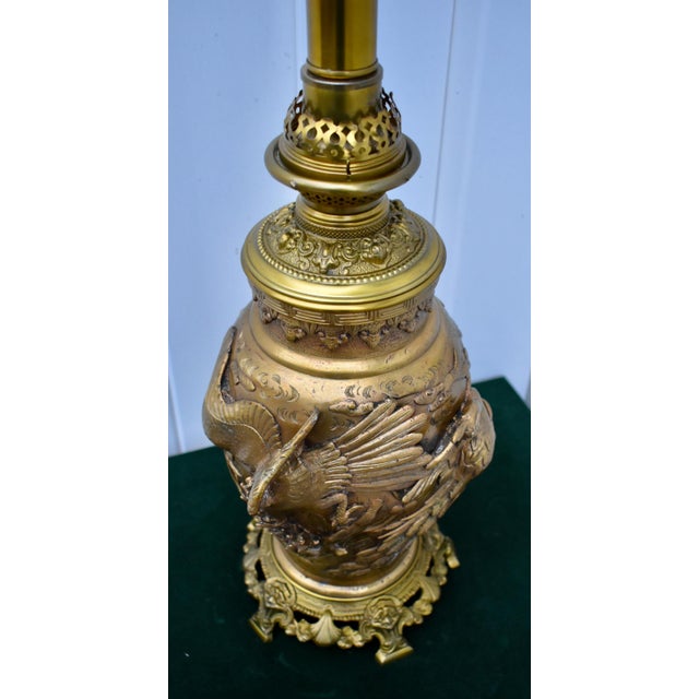 Antique Ornate Solid Brass Bird of Pardise Converted to Electric Lamp For Sale In Philadelphia - Image 6 of 12