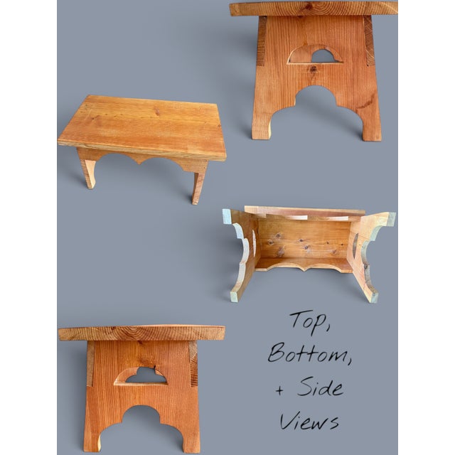 Tan Handmade Pine Wood Footstool-Rustic-Farmhouse-Step-Primitive Country Decor-Bench For Sale - Image 8 of 10