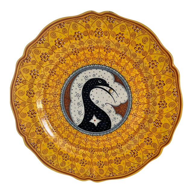 Deruta Hand-Painted Ceramic Majolica Bird Plate / Platter For Sale