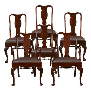 Queen Anne Style High Back Dining Chairs, Set of 6 For Sale