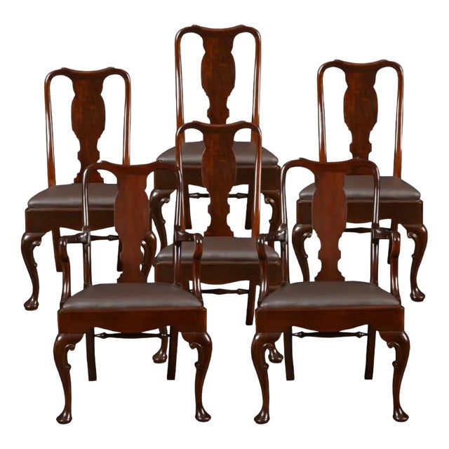 Queen Anne Style High Back Dining Chairs, Set of 6 For Sale
