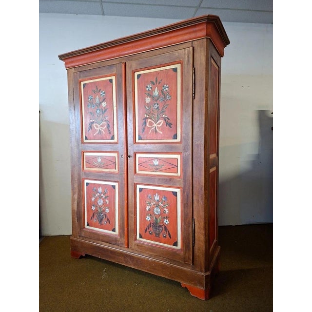 Brown 19th Century Folk Art Hand-Painted Cabinet with Floral Decoration For Sale - Image 8 of 10