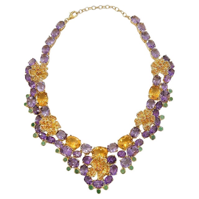 Bochic "Capri" Amethyst, Emerald, Citrin & Sapphire Necklace Set 18K & Silver For Sale - Image 15 of 18