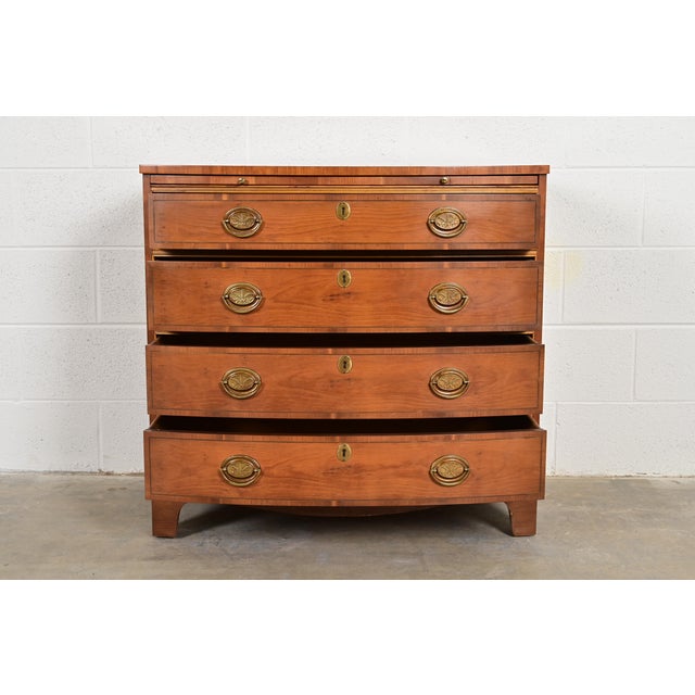 1980s Baker Furniture Georgian English Yew Wood Bow Front Dresser or Chest of Drawers For Sale - Image 5 of 12