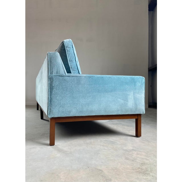 1950s Icy Blue Dunbar-Style Sofa With Walnut Base + Legs For Sale - Image 5 of 14