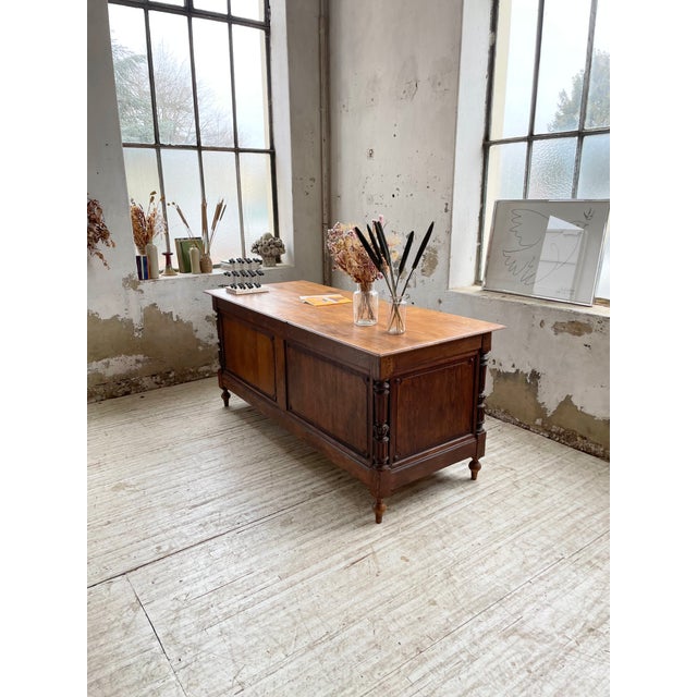 Drapery Oak Counter, 1900s For Sale - Image 9 of 18