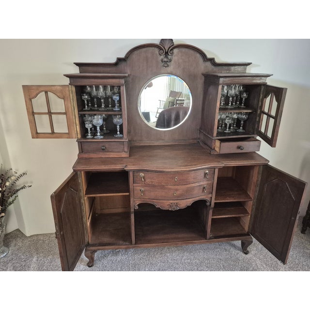 Late 19th Century Late 19th-Century Victorian Hand-Carved Oak Buffet With a Beveled Mirror For Sale - Image 5 of 15