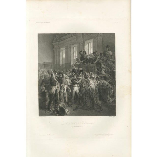 The Coup of 18 Brumaire – Napoleon Seizes Power, French History Engraving c.1840 : This dramatic 19th-century French...