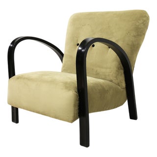 Deco Armchair in Green Velvet, 1930s For Sale