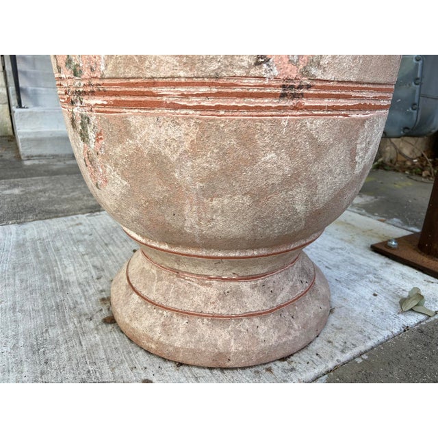 Early 21st Century A French Terracotta Anduze Planter With Antiqued Spackle Finish and Staples For Sale - Image 5 of 12