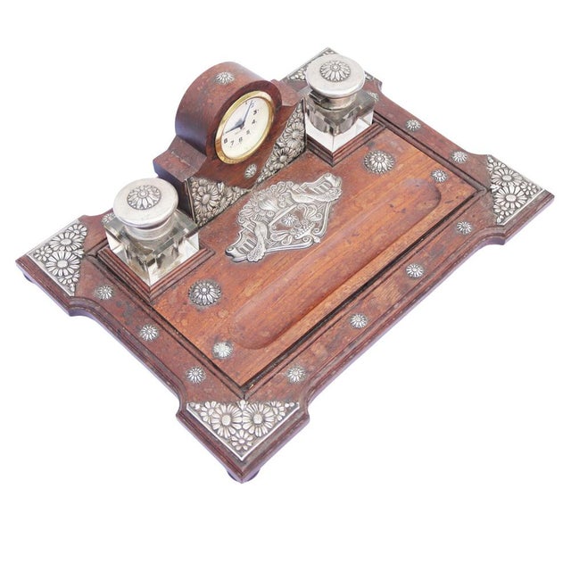 Large inkwell made of wood and sterling silver - 19th century