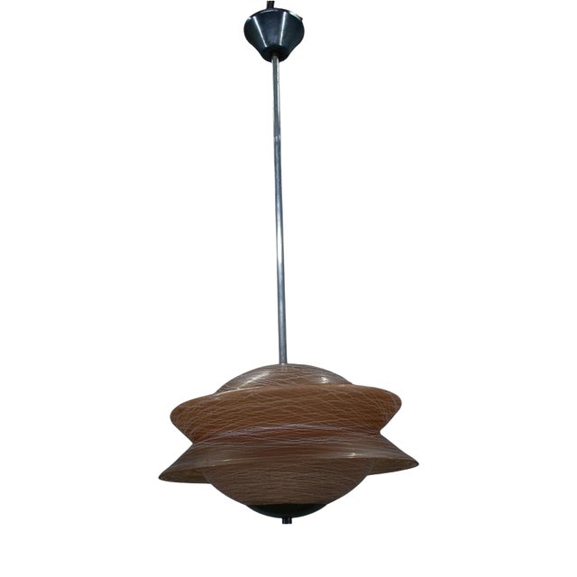 Art Deco Chrome and Glass Pendant, Former Czechoslovakia, 1940s For Sale