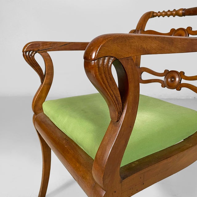 Wood 19th Century Italian Armchairs in Green Fabric and Wood, 1930s, Set of 2 For Sale - Image 7 of 18