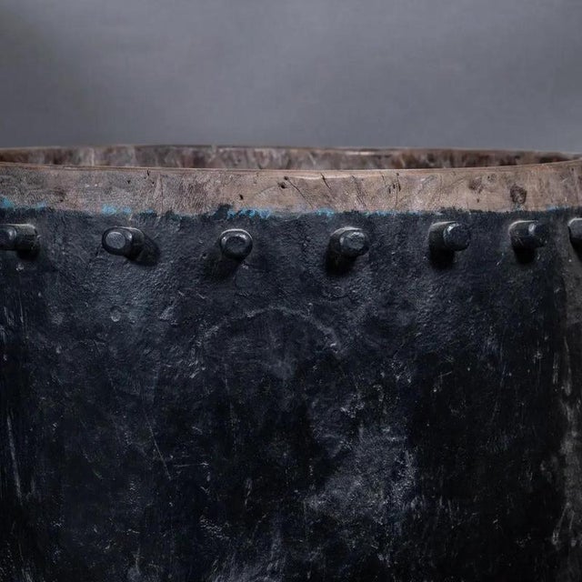 Large Javanese Hand-Carved Drum Pot in Black Teak, 1950s For Sale - Image 3 of 7