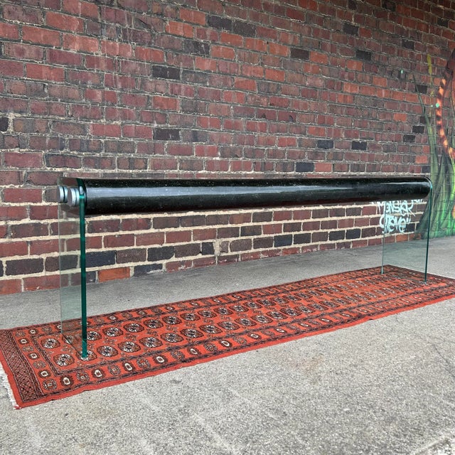 Modern Post Modern Tessellated Marble Console Table With Glass Legs For Sale - Image 3 of 12