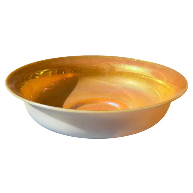 Steuben Steuben Gold Aurene on Calcite Large Iridescent Art Glass Fruit Bowl or Center Bowl For Sale - Image 4 of 4