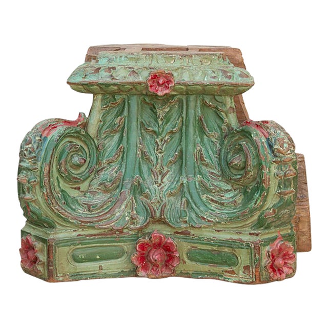 Large Heavily Carved Floral Teak Capital For Sale