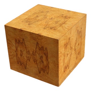 Mid Century Modern Milo Baughman Style Burlwood Cube Side Table, 1970s For Sale