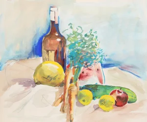 Eve Nethercott, Still Life With Carrots (P6.3), Watercolor on Paper