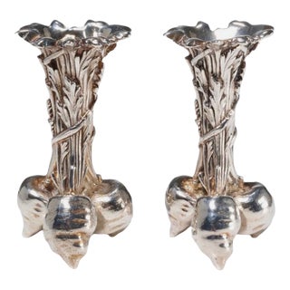 Pair Vintage Christofle Silver-Plate Radish Bud Vases | French Art Nouveau Style For Sale