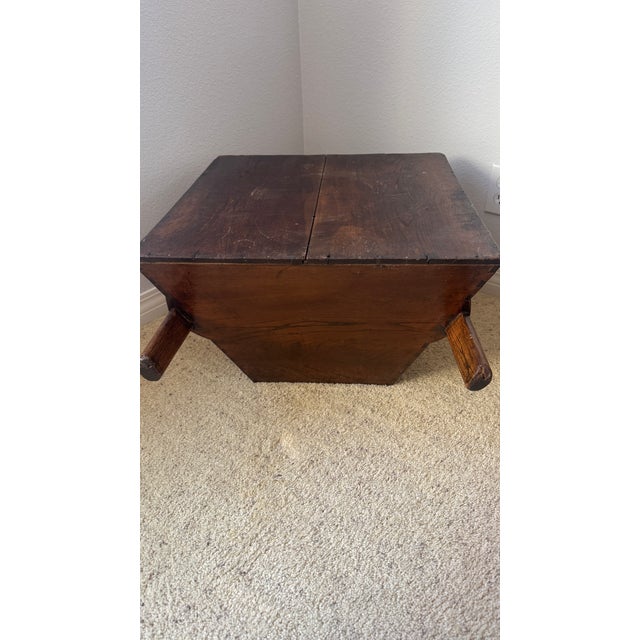 Antique Oriental Rice Measure With Handles, Wood Handmade C 1880 For Sale - Image 10 of 13