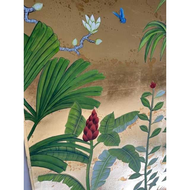 8-Panel Gold Leaf Chinoiserie Mural for Living Room Feature Wall For Sale - Image 4 of 5