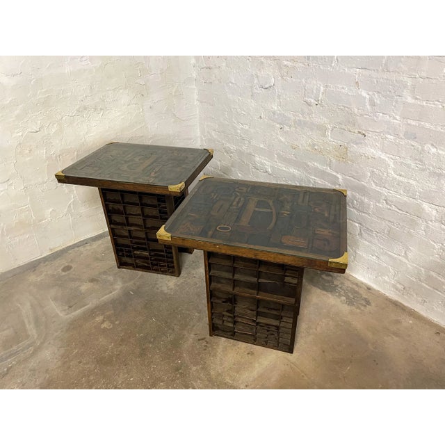 Late 20th Century Pair of Handcrafted Antique Letterpress and Typecase End Tables For Sale - Image 11 of 11