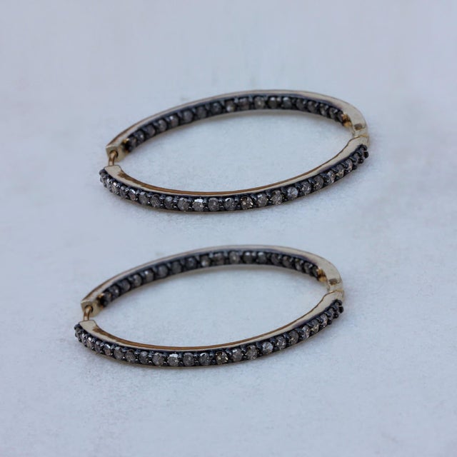 Silver 925 Sterling Silver Pave Diamond Earring 14k Solid Gold Hoop Earring Unique Gift, A Pair For Sale - Image 8 of 12