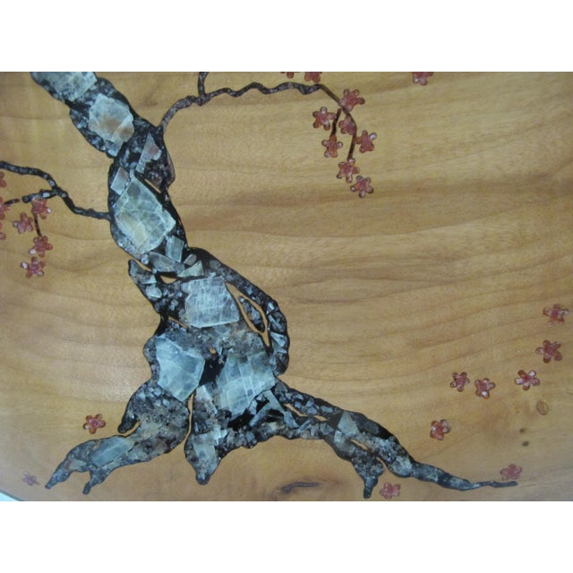 Mid-Century Modern Stephen Hatcher Spring Arrives Cherry Blossom Tree Inlaid Wood Turned Platter For Sale - Image 3 of 8