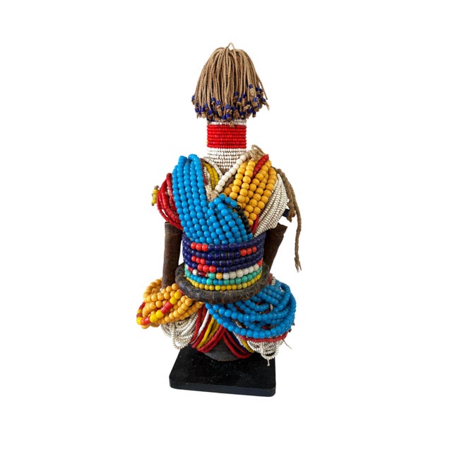 Wood Vintage African Beaded Namji Twin Fertility Dolls Cameroon 12" H W/Wood Stand For Sale - Image 7 of 9