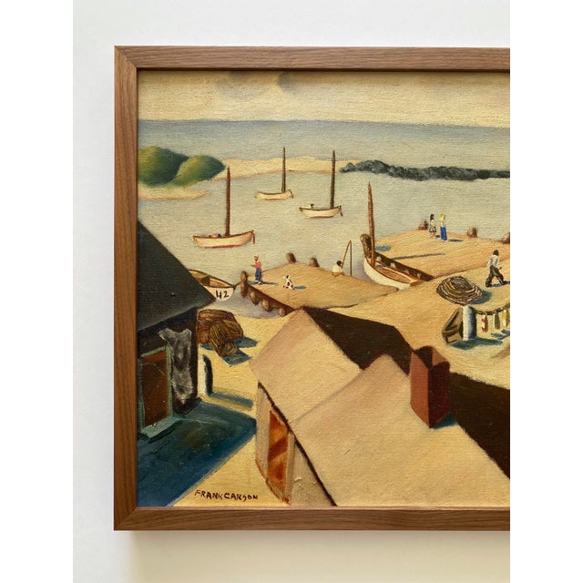 This Frank Carson rare vintage Modernist " Provincetown Bay Beach, Waterfront Seascape " custom framed original one of a...