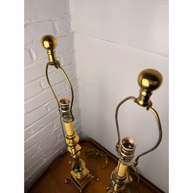Mid 20th Century Tall Brass Footed Lamps - a Pair For Sale - Image 12 of 13