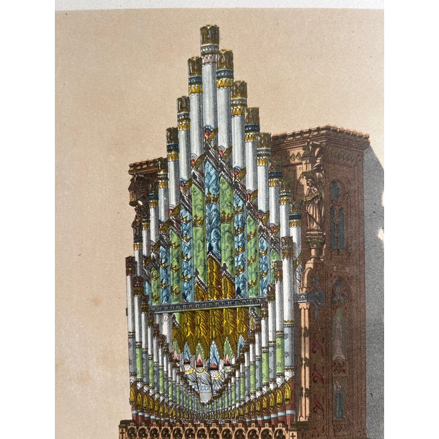 English Antique Victorian Gothic Chancel Organ Chromolithograph by j.b. Waring, Gray & Davison, London For Sale - Image 3 of 6