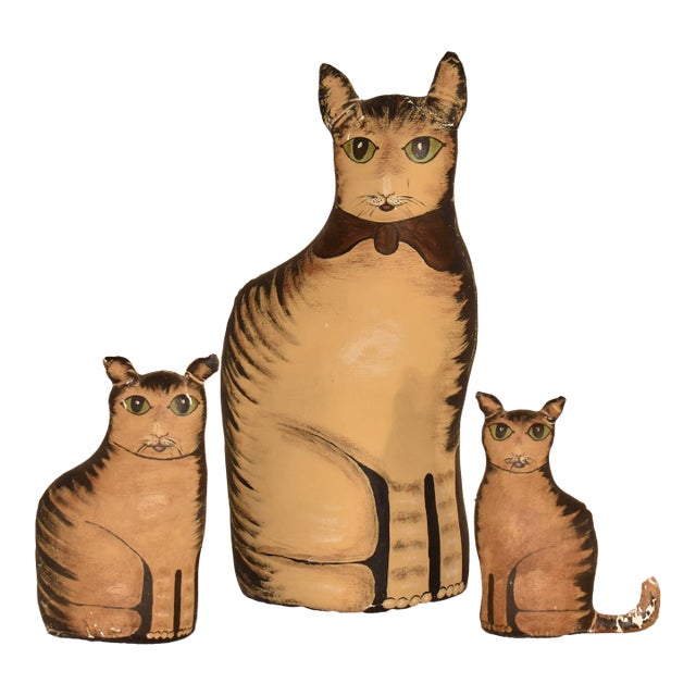 Set of Three Hand Painted Canvas Carnival Cats, 20th Century For Sale