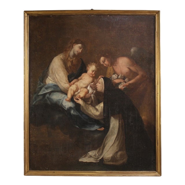 Italian Artist, Adoration of Saint Rose of Lima with Madonna and Child, 1730, Oil on Canvas For Sale