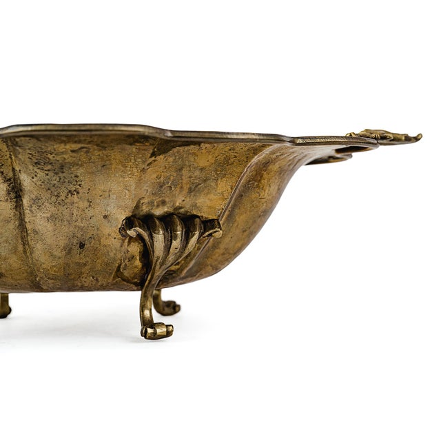Vintage Antique Hammered Brass Rococo Revival Footed Bowl For Sale - Image 10 of 14