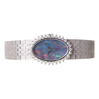 Vintage l.u.c Chopard Oval Opal Dial and Diamond Ladies 18k Gold Cocktail Watch For Sale