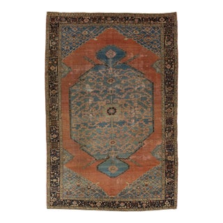 Antique Serapi Heriz Wool Rug With Medallion & Terracotta Field For Sale