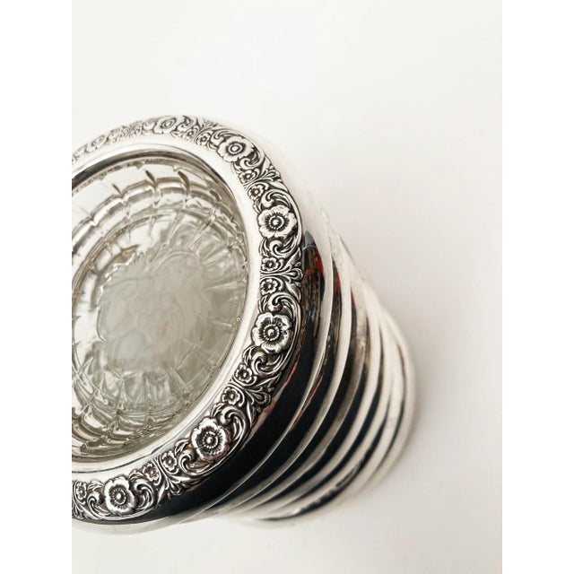 Platinum Vintage Prelude Sterling Silver and Crystal Coasters With Fruit Crystal Embossing and Silver Floral Patterns- Set of 7 For Sale - Image 8 of 10