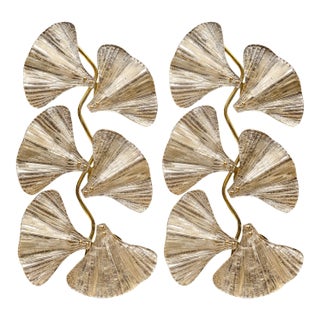 Murano Glass Silver Ginkgo Leaf Sconces For Sale