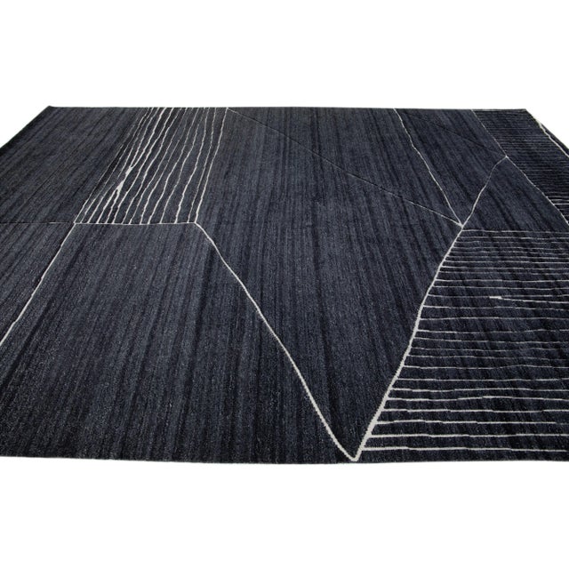 2020s 2020s Charcoal Modern Moroccan Style Handmade Geometric Wool Rug by Apadana For Sale - Image 5 of 7