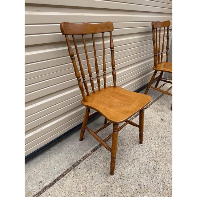 Farmhouse Late 20th Century Set of Four Vintage Bistro Style Solid Maple Spindle Back Dining Chairs For Sale - Image 3 of 10