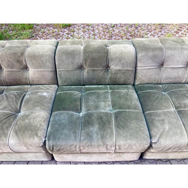 Green Vintage Green Suede Modular Sofa, 1970s, Set of 5 For Sale - Image 8 of 18