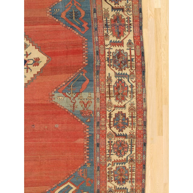 Persian Antique Persian Serapi Carpet, Handmade Wool Oriental Rug, Ivory Rust Light Blue For Sale - Image 3 of 18