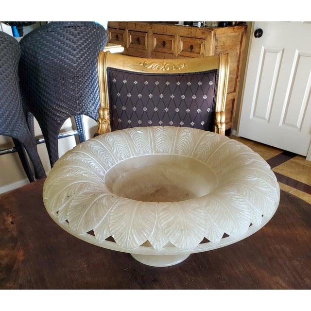 Large Vintage Alabaster Carved Round Pedestal Bowl Italian by Ali For Sale - Image 9 of 12
